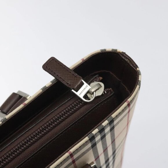 BURBERRY Nova Check Shoulder Bag Canvas Leather Beige Silver Auth - Picture 11 of 16